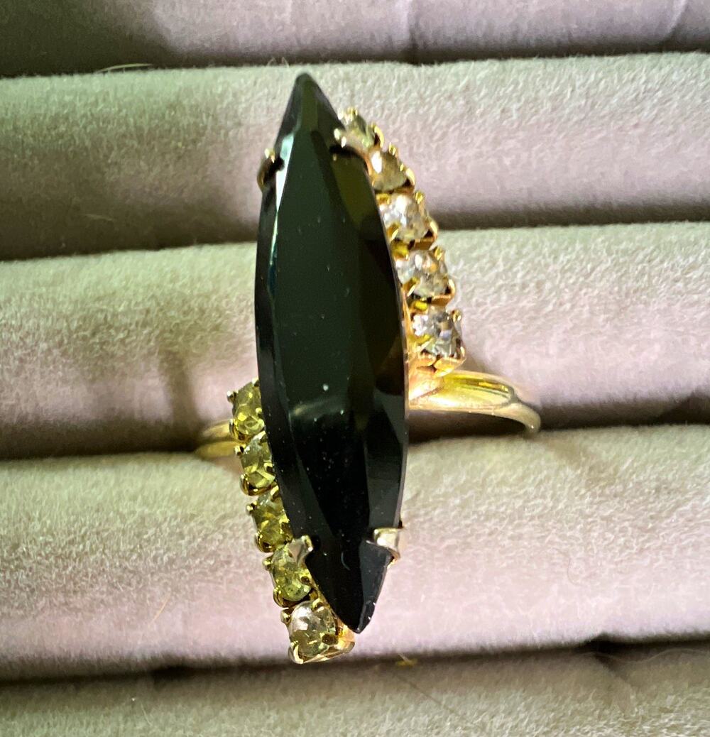 Vintage Marquise Black Onyx Cocktail Ring w/ Simulated Diamond Accents Adjust8.5